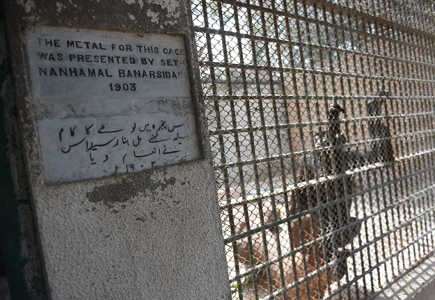 A chimpanzee is pictured in a century-old cage at the Karachi Zoo. PHOTO:AFP
