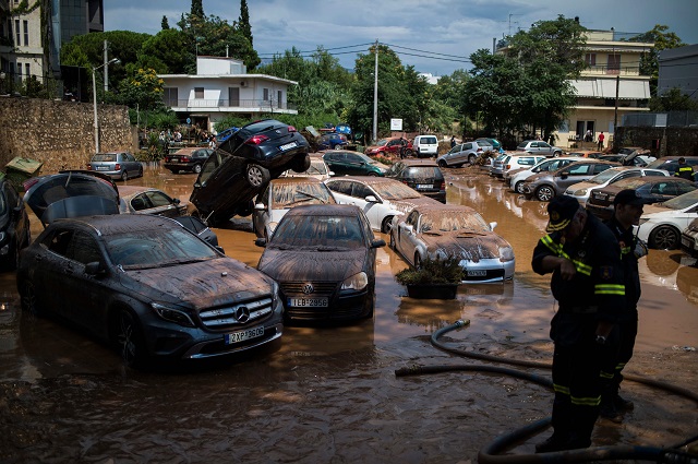 The flood follows fires, which broke out in Greece on July 23. PHOTO: AFP