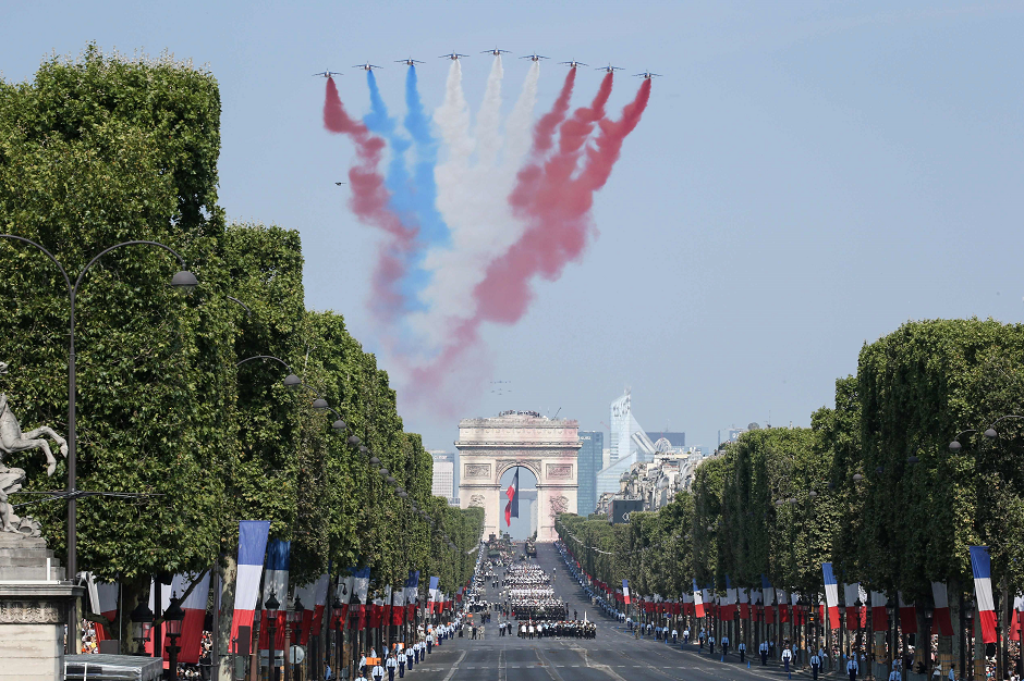 The Patrouille de France alphajets perform at the start of the annual Bastille Day military parade. PHOTO: AFP. 