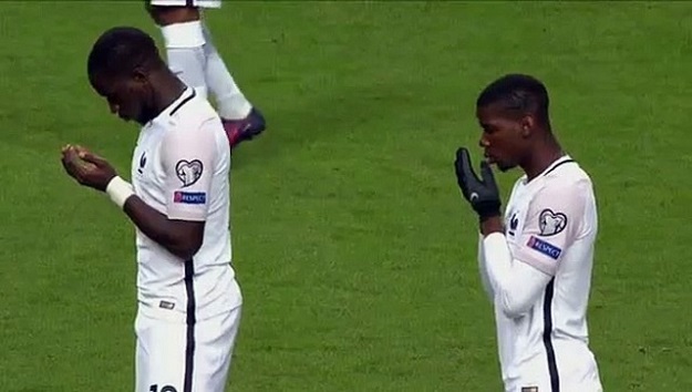 Paul Pogba seen praying before a match against the Netherlands. SCREENGRAB: DAILYMOTION