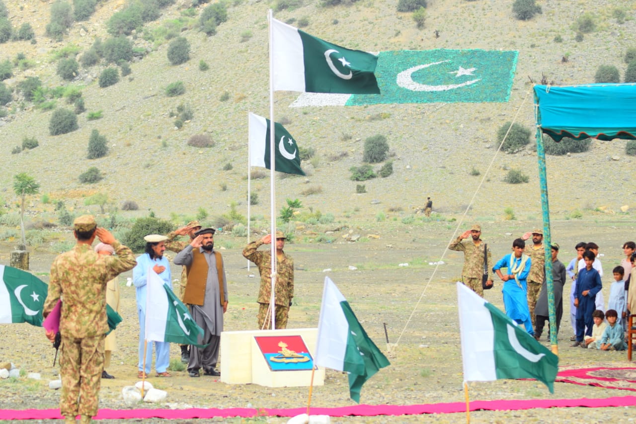 Flag hoisting ceremony in South Waziristan. PHOTO: EXPRESS