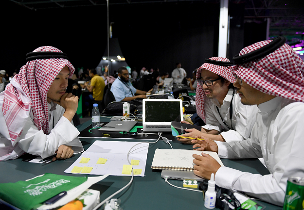 Participants including Saudi women attend a hackathon in Jeddah on August 1, 2018, prior to the start of the annual Hajj pilgrimage in the holy city of Mecca. PHOTO:AFP