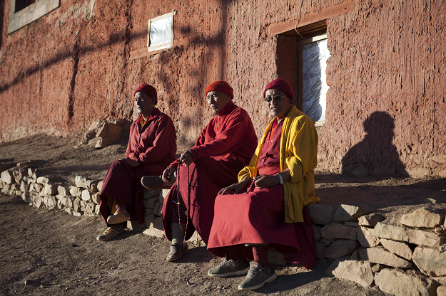 Buddhist monks outside a monastery. PHOTO: AFP