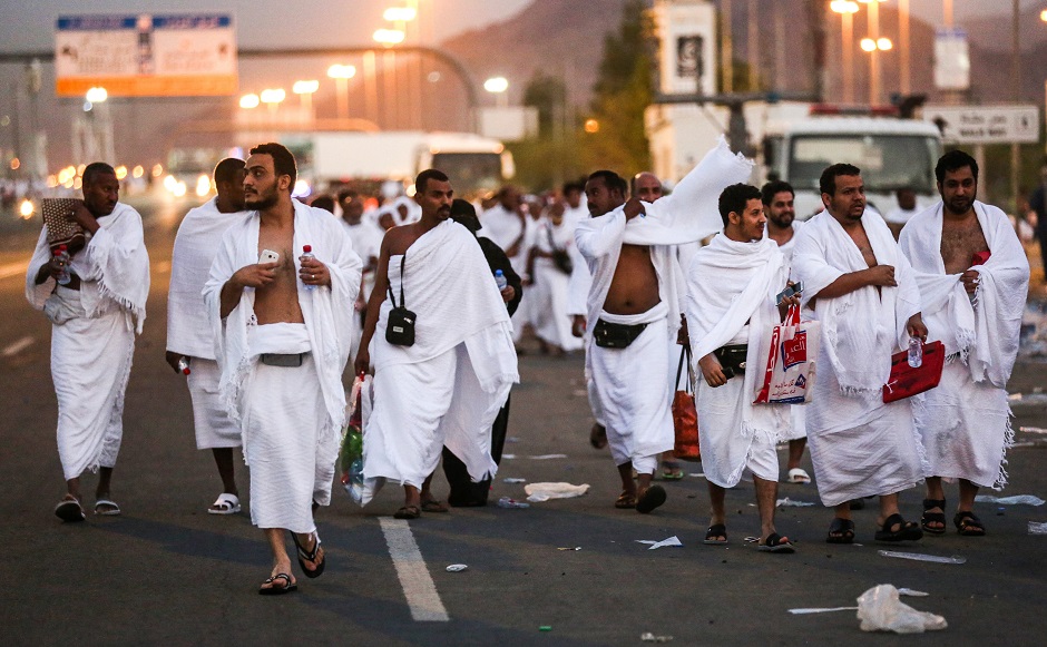 Muslims on their journey to Arafat in Hajj attire PHOTO: AFP