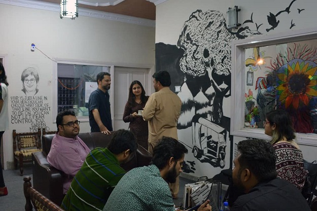 Murals of artwork dedicated to prominent poets, artists and activists of Pakistan adorn the interior hall of CafÃ© Commune - PHOTO COURTESY CAFE COMMUNE 