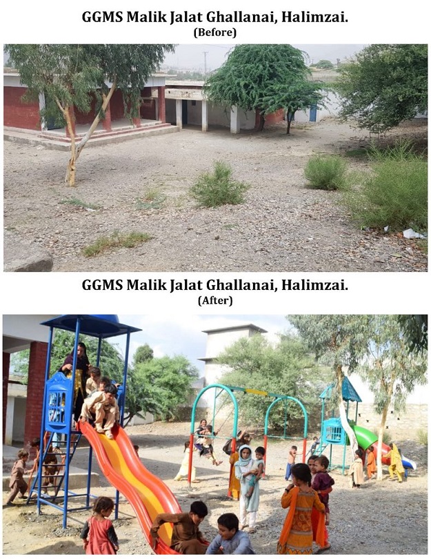 Children play in Ghalanai Girls Middle School park in Mohmand Agency. PHOTO:EXPRESS