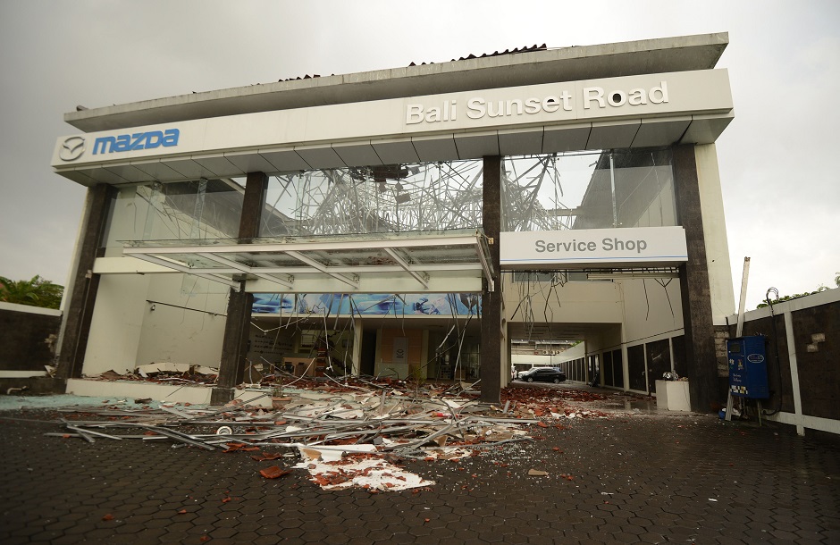 8.Debris is seen at a Mazda auto shop in Denpasar on Indonesia's resort island of Bali PHOTO: AFP