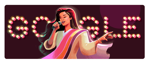 Google's doodle for Nazia Hassanâs 53rd Birthday on April 3, 2018. PHOTO:GOOGLE