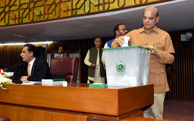 Shehbaz Sharif casts his vote for speaker NA elections PHOTO: APP