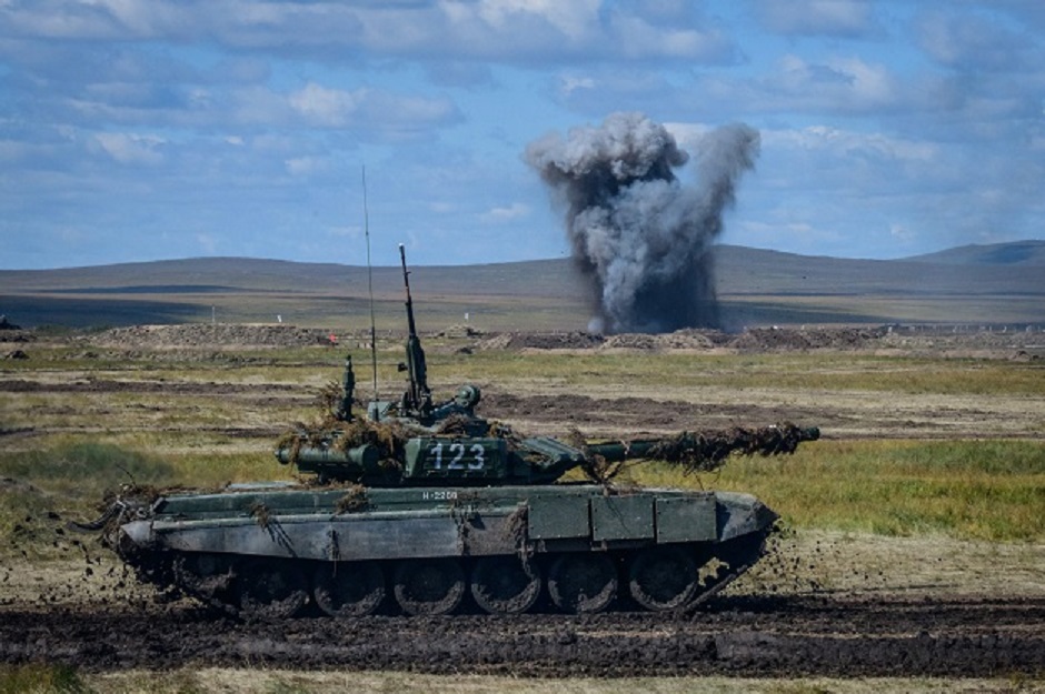 A Russian tank participates in the Vostok-2018 (East-2018) military drills at Tsugol training ground not far from the Chinese and Mongolian border in Siberia PHOTO: AFP
