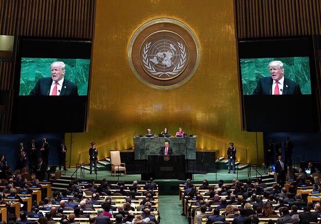 US President Donald Trump speaks during the General Debate of the 73rd session of the General Assembly at the United Nations in New York September 25, 2018. PHOTO: AFP 