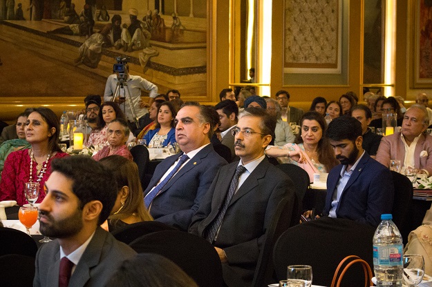 Governor Sindh Imran Ismail and business tycoon Amin Hashwani in attendance for talk by author Karen Armstrong. PHOTO: EXPRESS