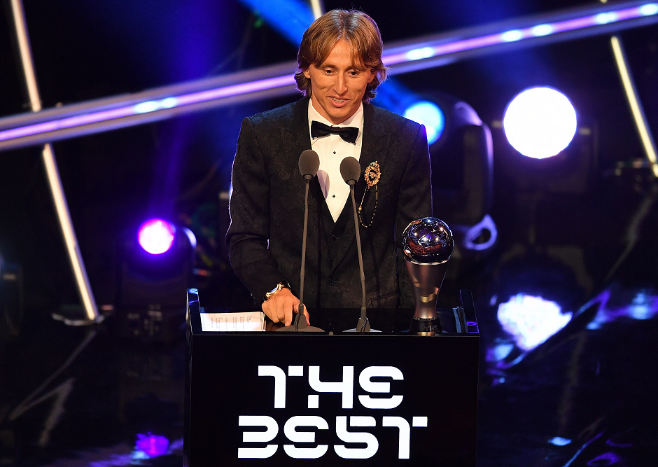 Real Madrid and Croatia midfielder Luka Modric speaks after winning the trophy for the Best FIFA Men's Player of 2018 AFP 