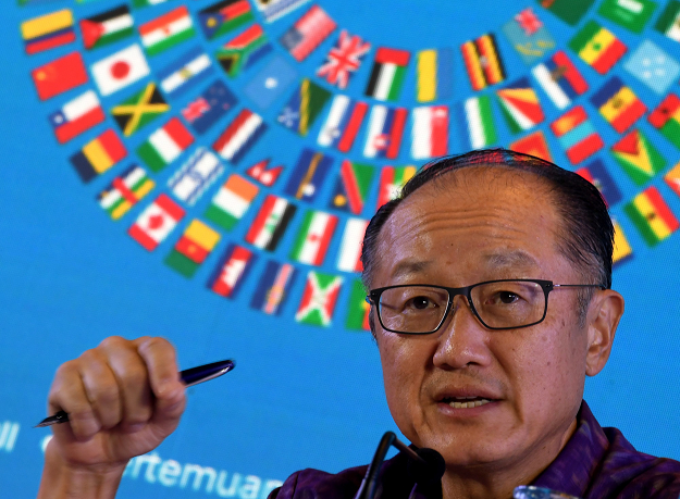 World Bank president Jim Yong Kim speaks during the opening press conference at the International Monetary Fund (IMF) and World Bank annual meetings. PHOTO: AFP