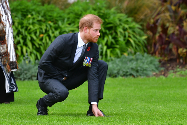 Britain's Prince Harry accepts a traditional challenge by Maori warriors during an official welcoming ceremony at Government House in Wellington. PHOTO: AFP