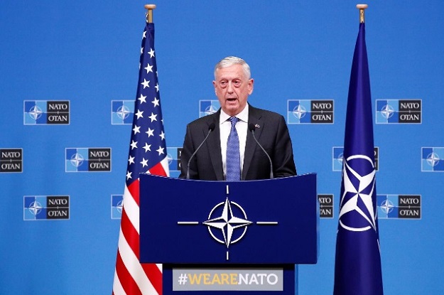 US Secretary of Defense James Mattis speaks during a news conference after a NATO defense ministers meeting at the Alliance headquarters in Brussels, Belgium. PHOTO REUTERS