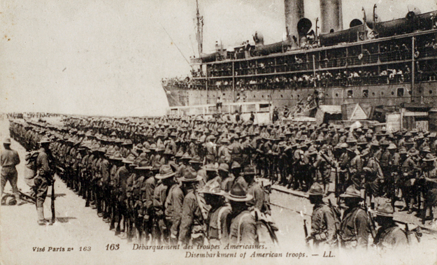 A file photo released by the Historial Museum of WWI of Peronne and taken in August 31, 1914 shows US troops upon landing in Boulogne-sur-Mer, northern France, early in the First World War. PHOTO: AFP