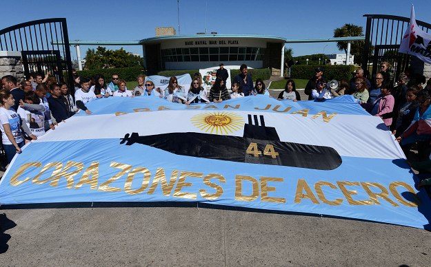  Relatives of the 44 crew members of the missing at sea ARA San Juan submarine attend a demonstration. PHOTO: REUTERS