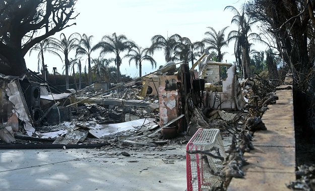 1.A hockey goal remains intact amid the burnt down remains of singer-songwriter Robin Thicke's house in Malibu. PHOTO: AFP