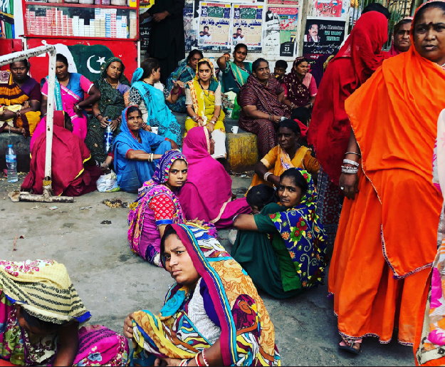 Hindu women street vendors protest against enforced evictions in front of Karachi Press Club on November 23. PHOTO COURTESY: ZIA REHMAN
