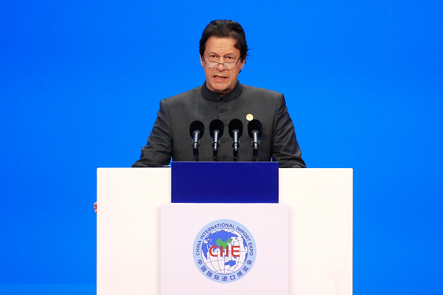 Pakistan's Prime Minister Imran Khan speaks at the opening ceremony of the first China International Import Expo (CIIE) in Shanghai on November 5, 2018. PHOTO: AFP