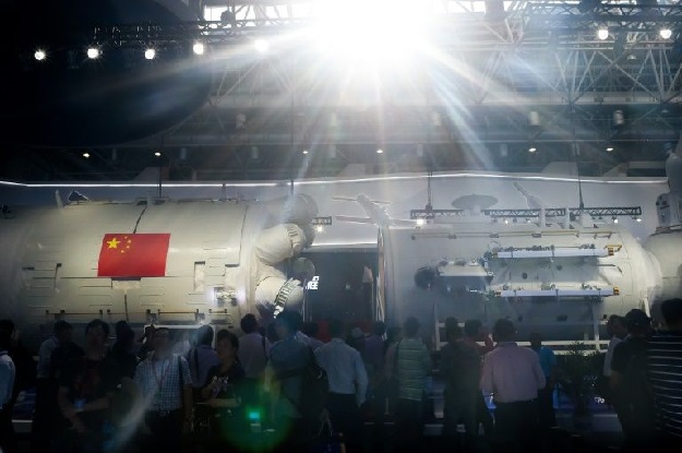 China unveiled a partial model of its manned space station at an aerospace fair in Zhuhai. PHOTO AFP