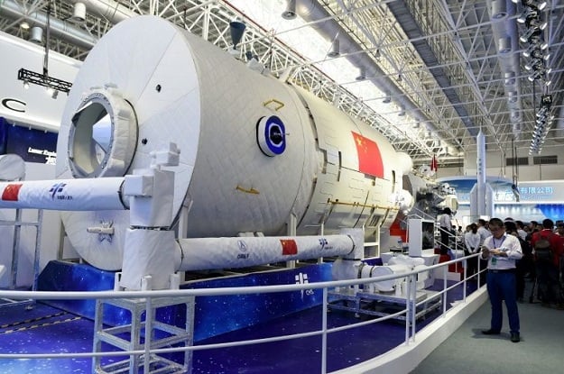 China unveiled a partial model of its manned space station at an aerospace fair in Zhuhai. PHOTO AFP
