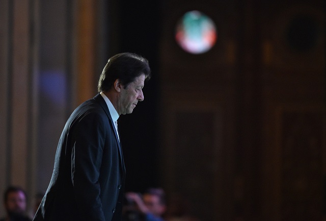 prime minister imran khan as he arrives to attend the opening ceremony of the future investment initiative fii conference in riyadh on october 23 2018 photo afp