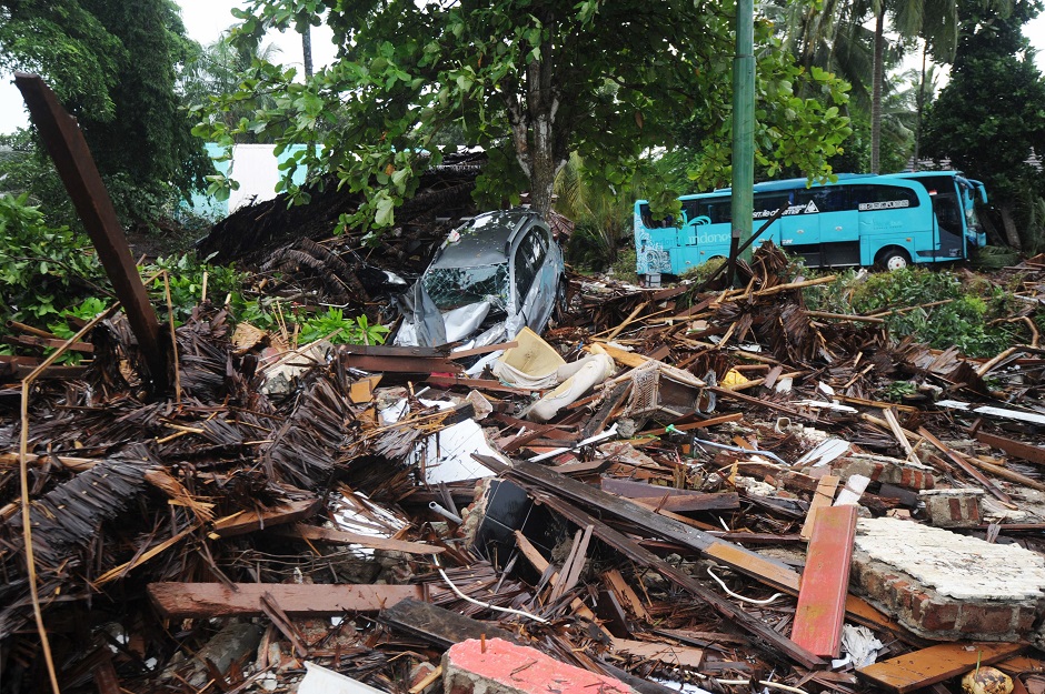 Debris at the Mutiara Carita Cottages in Carita in Banten province. Photo: AFP
