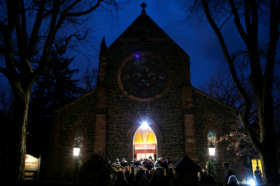  Celebrants depart Grace Episcopal Church following a Christmas Eve service in Nyack, New York. PHOTO: REUTERS
