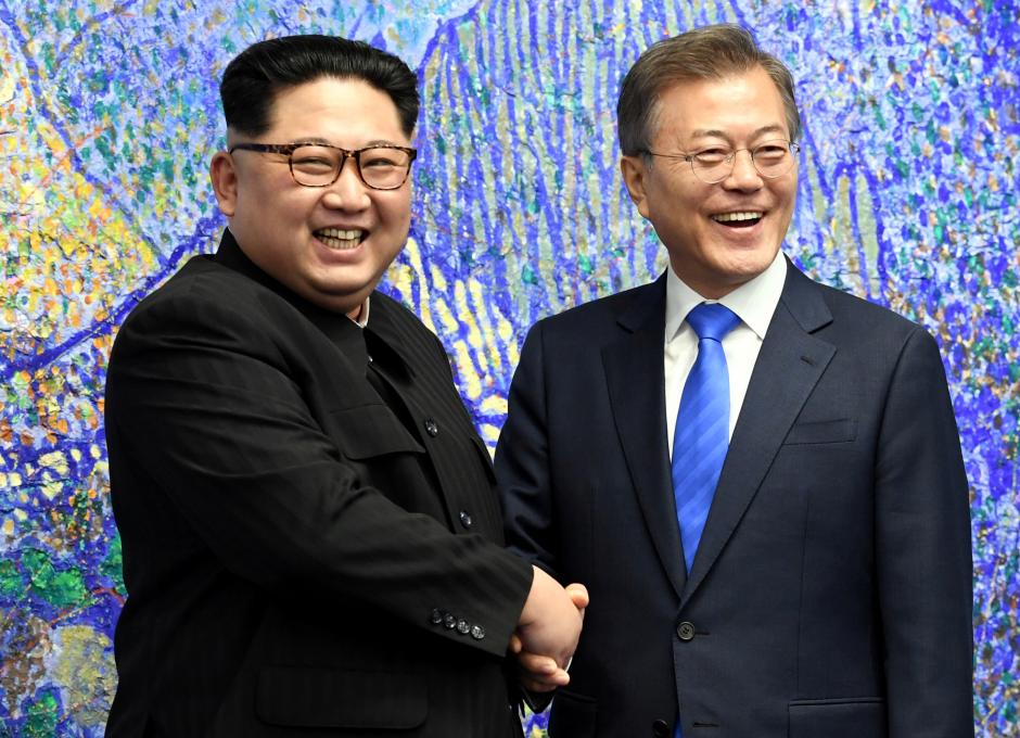 Kim Jong Un and Moon Jae In. PHOTO: REUTERS 