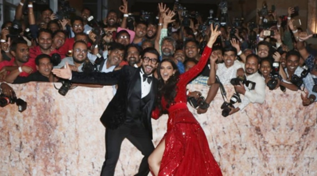 Deepika Padukone And Ranveer Singh Stills From Their Reception For  Bollywood - Social News XYZ | Indian wedding gowns, Indian engagement outfit,  Engagement dresses
