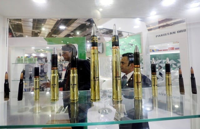 10.Ammunitions are displayed on the Pakistani stand during on the first day of Egypt Defense Expo, showcasing military systems and hardware in Cairo PHOTO: REUTERS
