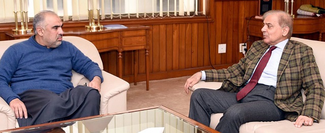 Opposition leader Shehbaz Sharif in a meeting with NA Speaker Asad Qaiser. PHOTO: INP