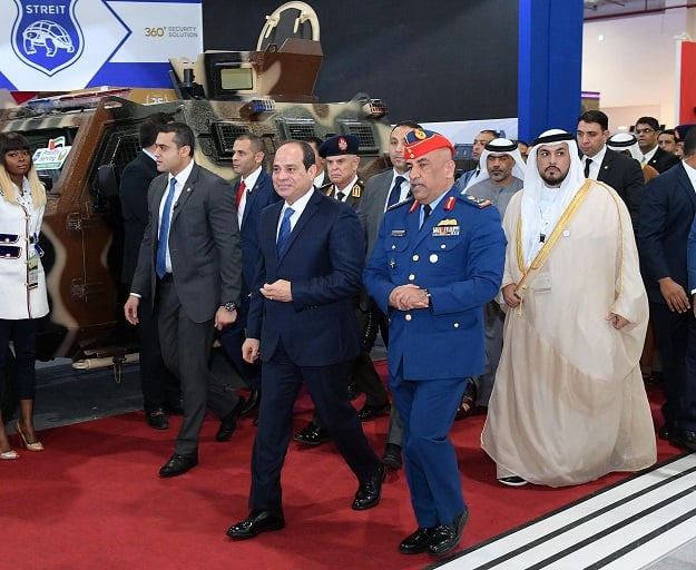Egyptian President Abdel Fattah al-Sisi visits Egypt s first Service Defence Exhibition, in Cairo's International Exhibition Center