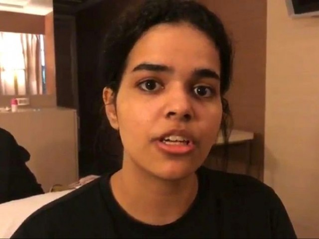 This screen grab from a video released to AFPTV via the Twitter account of Rahaf Mohammed al-Qunun shows a still of Qunun speaking in Bangkok on January 7. PHOTO: AFP