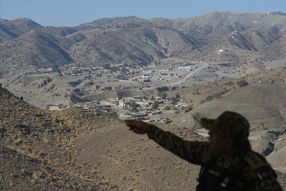 A Pakistani army officer briefs the media about the border terminal in Ghulam Khan, a town in North Waziristan, on the border between Pakistan and Afghanistan. PHOTO: AFP