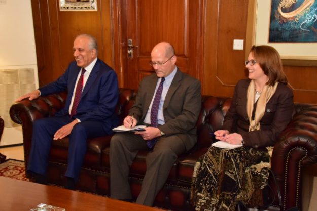 US envoy Khalilzad with his delegation. PHOTO: EXPRESS