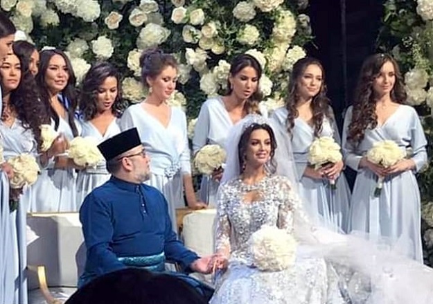Royal wedding: Oksana Voevodina, 25, married Malaysia's Muhammad V of Kelantan, 49, in a lavish royal wedding ceremony in the Russian capital last week. PHOTO COURTESY: DAILYMAIL