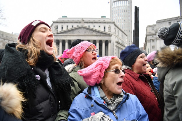Protesters chant during the Women's Unity Rally at Foley Square on January 19, 2019 in New York City. PHOTO: AFP
