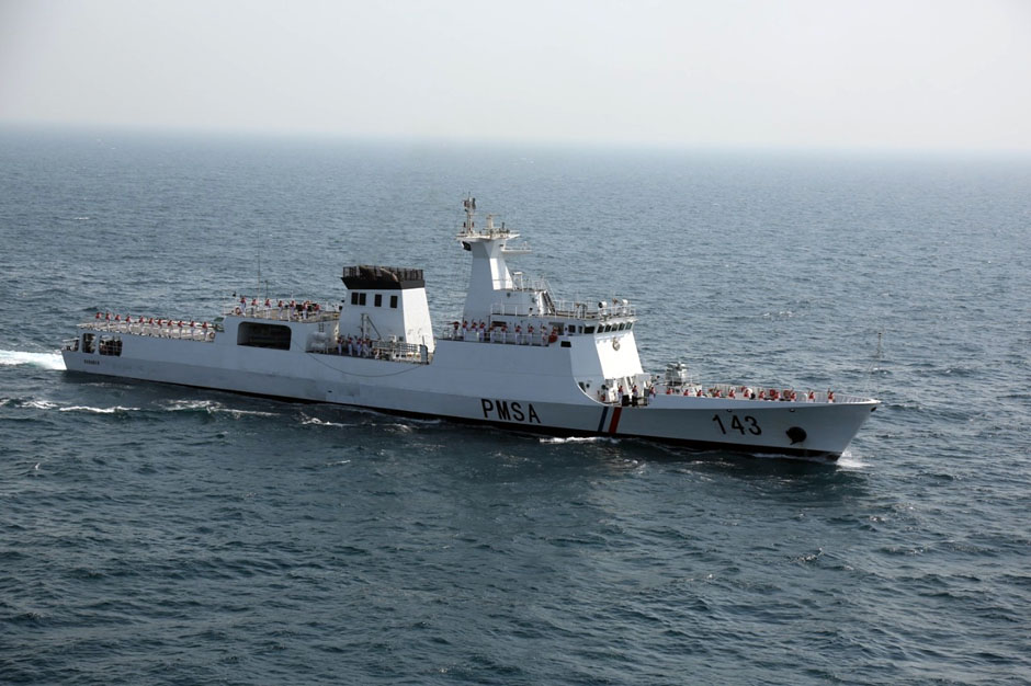 A warship during the fleet review phase of Aman-19.