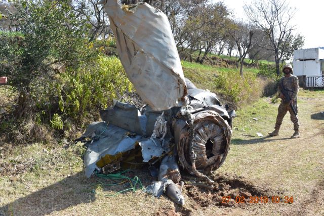 Wreckage of IAF jet shot down by PAF. -EXPRESS