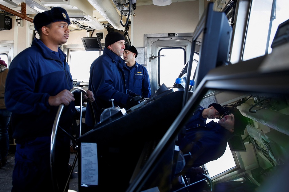 US Coast Guard members on the boat during New York's polar vortex. PHOTO: REUTERS 