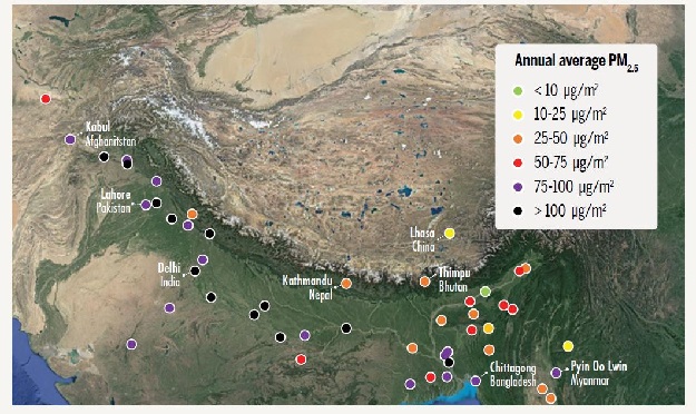 Across the Hindu Kush-Himalayan region, cities have dangerously high concentration of air pollution. PHOTO COURTESY: The Hindu Kush Himalaya Assessment, 2019
