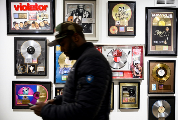 The pop-up museum features multiple prizes won by hip-hop artists over the years. PHOTO: AFP