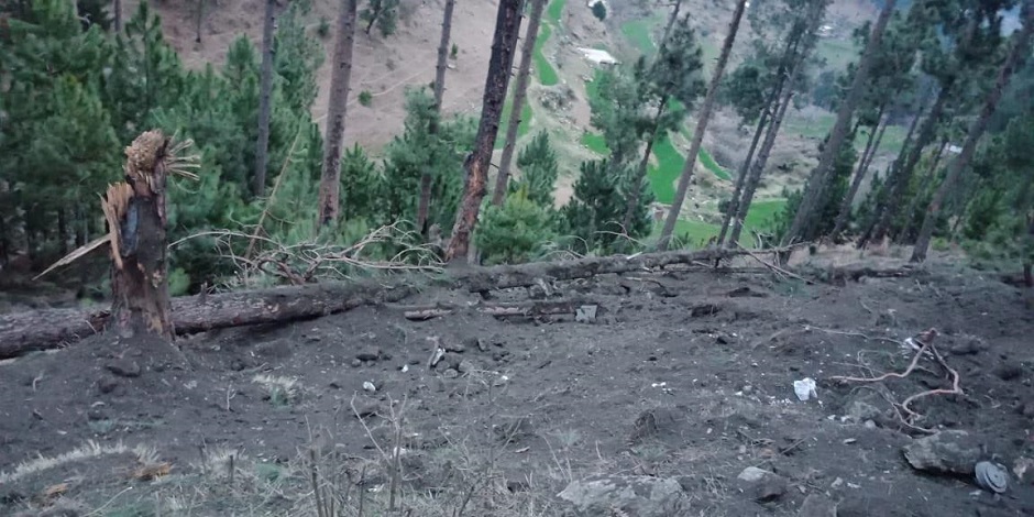 General view of a site after the Indian military aircrafts released payload in Balakot, Pakistan. PHOTO: ISPR