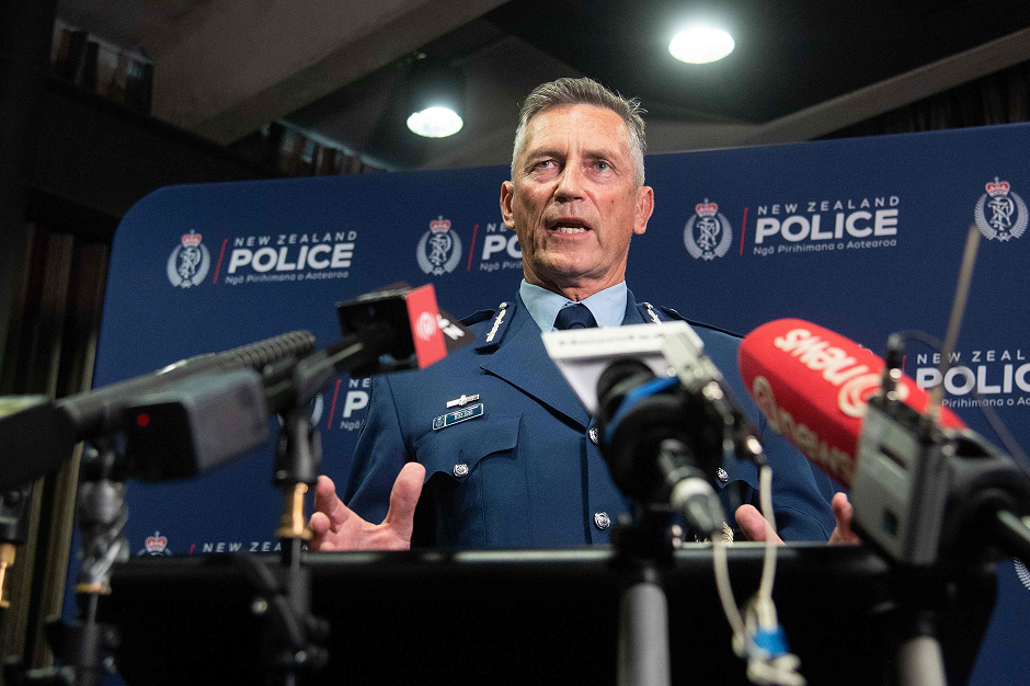 New Zealand police Commissioner Mike Bush speak to the media after an attack on a mosque in Christchurch at the Royal Society building in Wellington. PHOTO: AFP