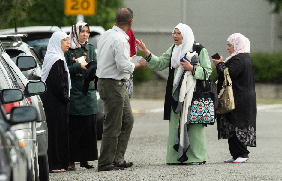 Members of a family react outside the mosque following a shooting at the Al Noor mosque in Christchurch, New Zealand. PHOTO: REUTERS