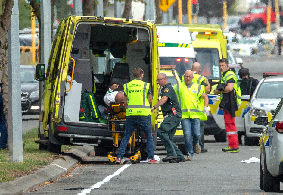 An injured person is loaded into an ambulance following a shooting at the Al Noor mosque in Christchurch, New Zealand. PHOTO: REUTERS