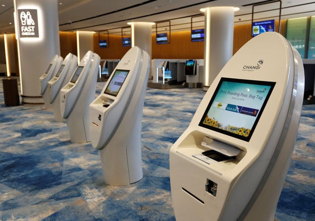 Self check-in kiosks are seen inside of Jewel Changi Airport in Singapore, April 11, 2019. PHOTO: REUTERS